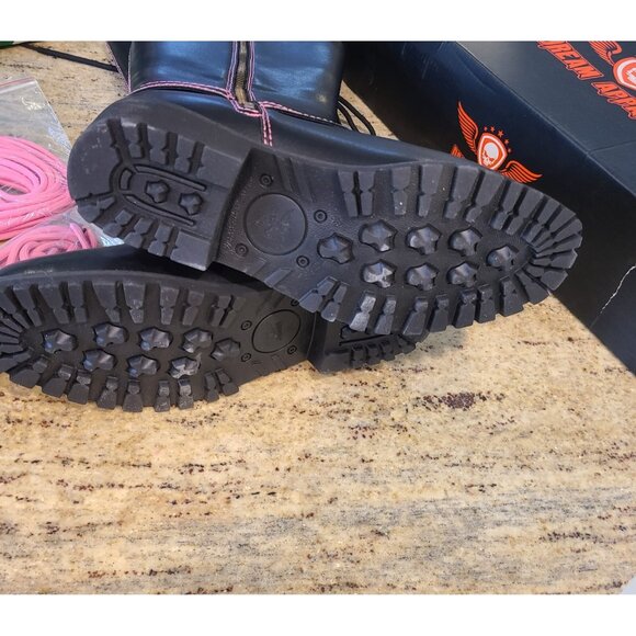 New? Women's Size 10 Motorcycle Boots Pink Black Lace up Zipper Dream Apparel® - Picture 6 of 12